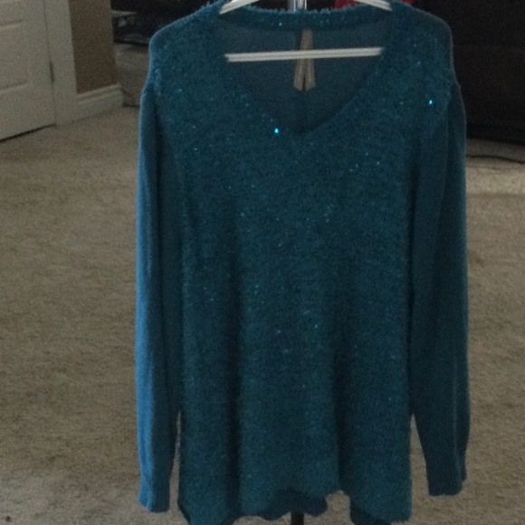 Pennington’s Turquoise Sparkly Sweater - Picture 2 of 5